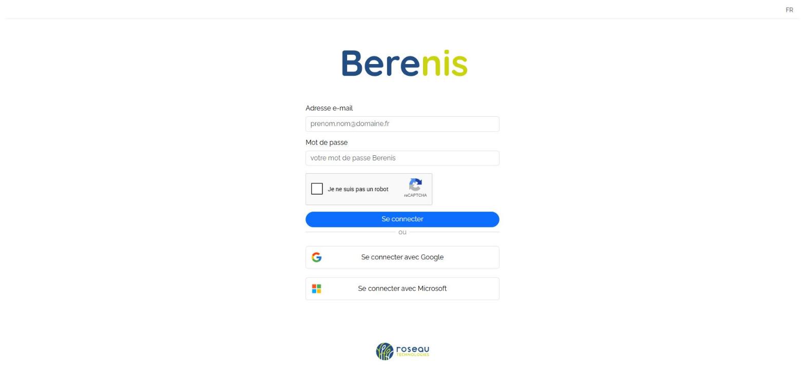 Écran de connexion Berenis