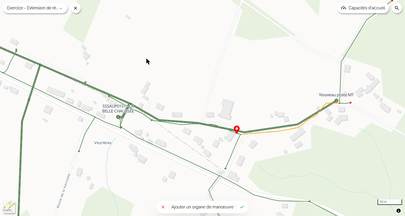 Point d'ouverture sur le départ BT existant