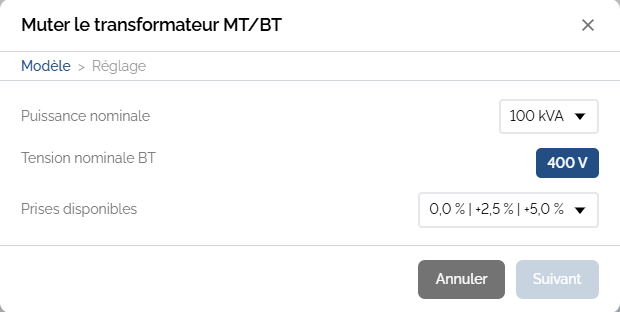 Modale de mutation du transformateur