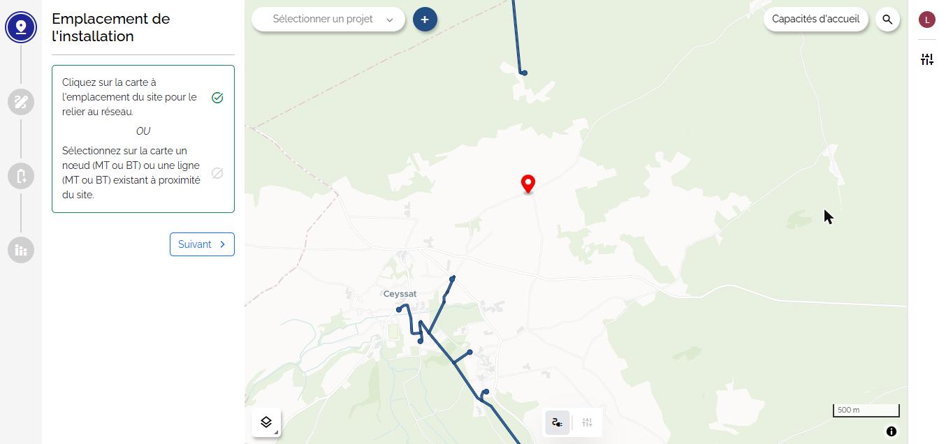 Assistant de raccordement : emplacement de l'installation